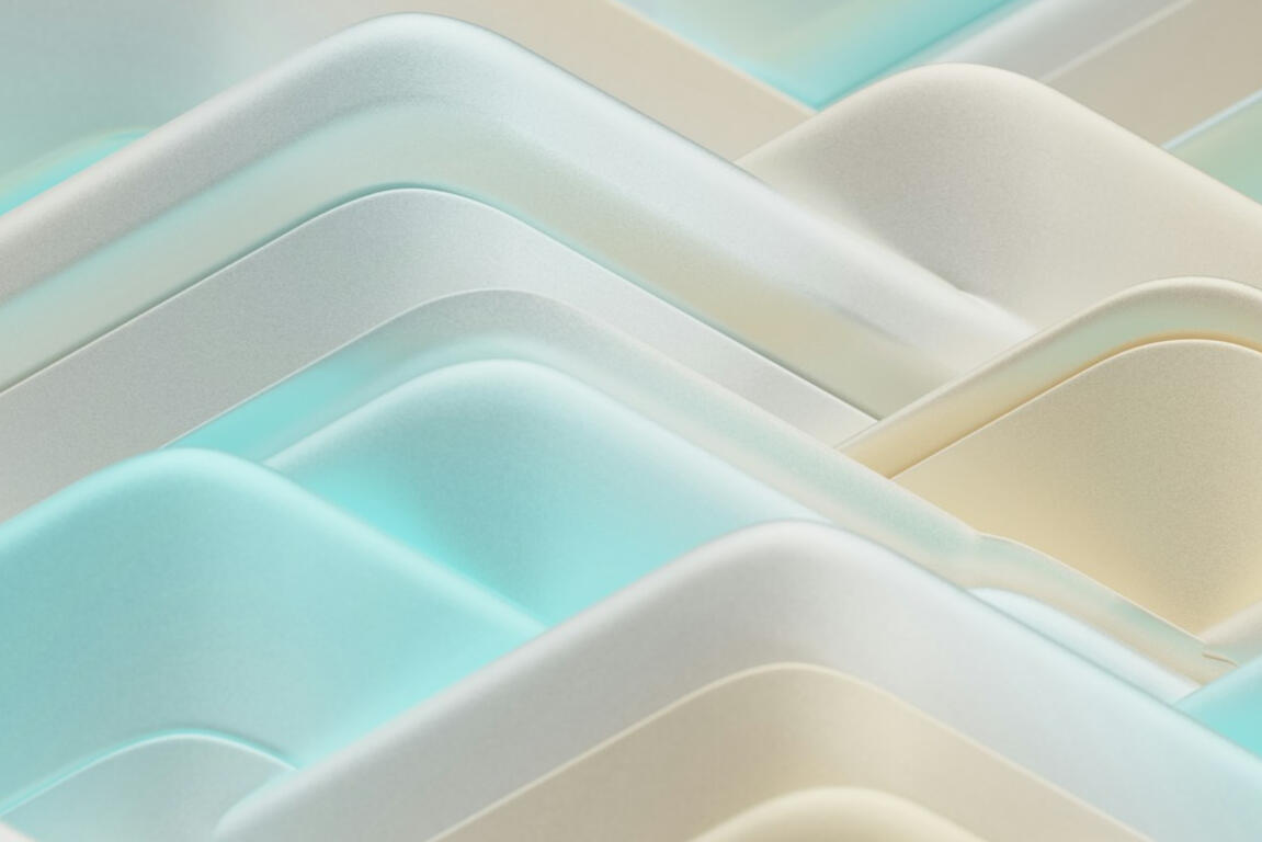 abstract shape of objects joining together.